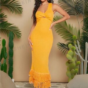 Yellow knit summer midi dress